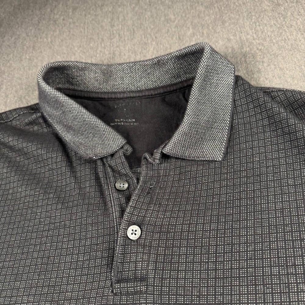 Van Heusen Mens Large Polo Shirt Charcoal Gray Micro Check Short Sleeve Cotton L - Picture 1 of 9